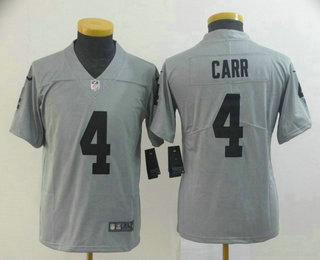 Youth Oakland Raiders #4 Derek Carr Grey 2019 Inverted Legend Stitched NFL Nike Limited Jersey