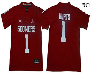Youth Oklahoma Sooners #1 Jalen Hurts Red Jordan Brand Limited Stitched NCAA Jersey