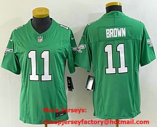 Youth Philadelphia Eagles #11 AJ Brown Green 2023 FUSE Vapor Limited Throwback Stitched Jersey