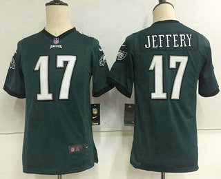Youth Philadelphia Eagles #17 Alshon Jeffery Midnight Green Team Color Stitched NFL Nike Game Jersey