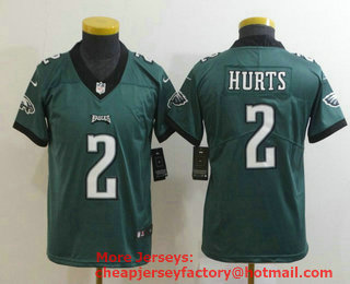 Youth Philadelphia Eagles #2 Jalen Hurts Midnight Green 2020 Vapor Untouchable Stitched NFL Nike Limited Jersey