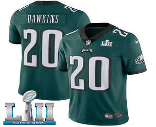 Youth Philadelphia Eagles #20 Brian Dawkins Midnight Green 2018 Super Bowl LII Patch Vapor Untouchable Stitched NFL Nike Limited Jersey