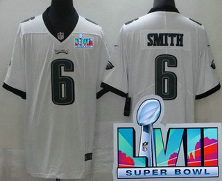 Youth Philadelphia Eagles #6 DeVonta Smith Limited White Super Bowl LVII Vapor Jersey