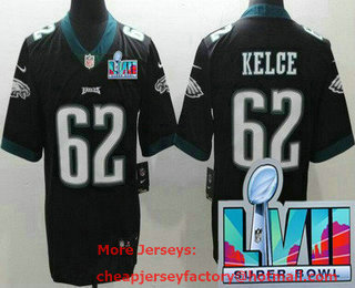 Youth Philadelphia Eagles #62 Jason Kelce Limited Black Super Bowl LVII Vapor Jersey