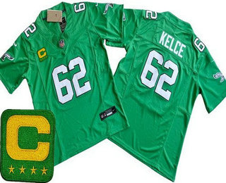 Youth Philadelphia Eagles #62 Jason Kelce Limited Kelly Green C Patch FUSE Vapor Jersey