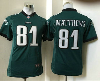 Youth Philadelphia Eagles #81 Jordan Matthews Green Team Color Stitched NFL Nike Game Jersey