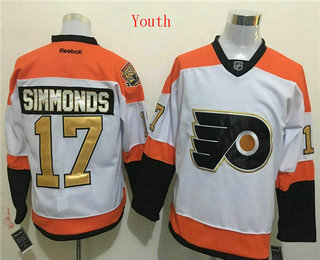 Youth Philadelphia Flyers #17 Wayne Simmonds Reebok White Gold 50th Anniversary Hockey Jersey