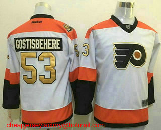 Youth Philadelphia Flyers #53 Shayne Gostisbehere White 50th Anniversary Gold Stitched NHL Reebok Hockey Jersey
