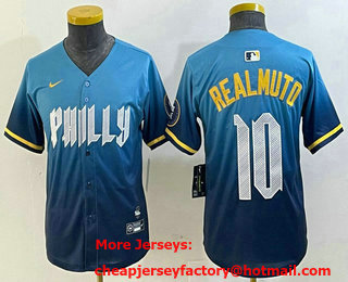 Youth Philadelphia Phillies #10 JT Realmuto Blue 2024 City Connect Limited Stitched Jersey