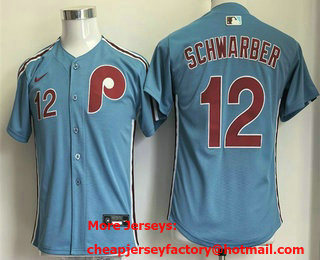 Youth Philadelphia Phillies #12 Kyle Schwarber Light Blue Cool Base Jersey