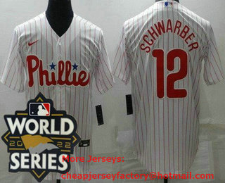 Youth Philadelphia Phillies #12 Kyle Schwarber White 2022 World Series Cool Base Jersey