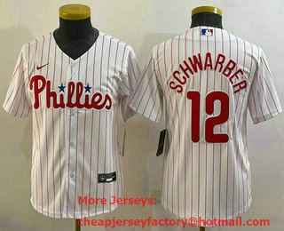 Youth Philadelphia Phillies #12 Kyle Schwarber White Stitched MLB Cool Base Nike Jersey