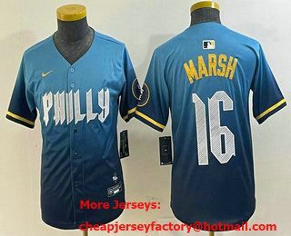 Youth Philadelphia Phillies #16 Brandon Marsh Blue 2024 City Connect Limited Stitched Jersey