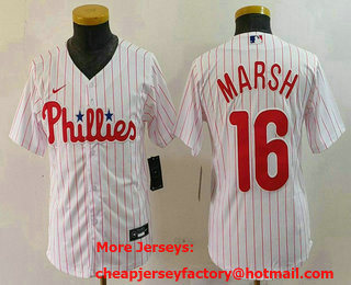 Youth Philadelphia Phillies #16 Brandon Marsh White Pinstripe Stitched Cool Base Jersey