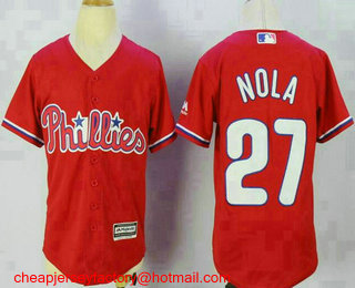 Youth Philadelphia Phillies #27 Aaron Nola Red Stitched MLB Cool Base Jersey