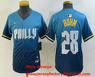 Youth Philadelphia Phillies #28 Alec Bohm Blue 2024 City Connect Limited Stitched Jersey