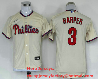 Youth Philadelphia Phillies #3 Bryce Harper Cream Stitched MLB Cool Base Nike Jersey