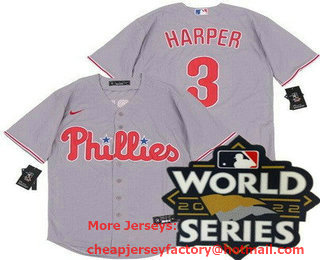 Youth Philadelphia Phillies #3 Bryce Harper Gray 2022 World Series Cool Base Jersey