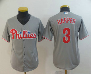 Youth Philadelphia Phillies #3 Bryce Harper Gray Stitched MLB Cool Base Jersey