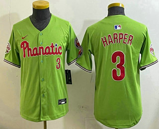 Youth Philadelphia Phillies #3 Bryce Harper Green Fashion Cool Base Jersey