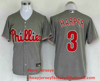 Youth Philadelphia Phillies #3 Bryce Harper Grey Stitched MLB Cool Base Nike Jersey