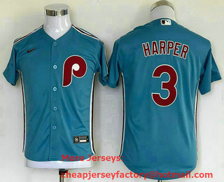 Youth Philadelphia Phillies #3 Bryce Harper Light Blue Cool Base Cooperstown Collection Nike Jersey