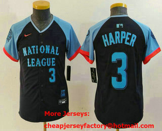 Youth Philadelphia Phillies #3 Bryce Harper Number Navy 2024 All Star Limited Stitched Jersey