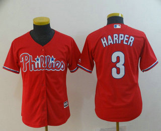 Youth Philadelphia Phillies #3 Bryce Harper Red Stitched MLB Cool Base Jersey