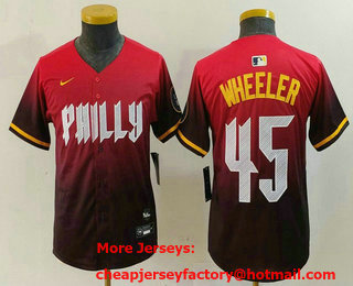 Youth Philadelphia Phillies #45 Zack Wheeler Red 2024 City Connect Limited Jersey