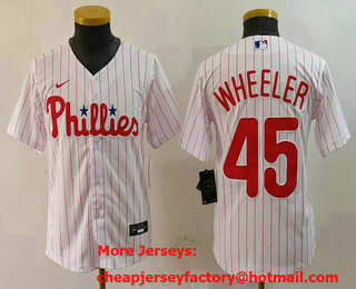 Youth Philadelphia Phillies #45 Zack Wheeler White Pinstripe Stitched Cool Base Jersey