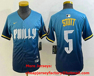 Youth Philadelphia Phillies #5 Bryson Stott Blue 2024 City Connect Limited Stitched Jersey
