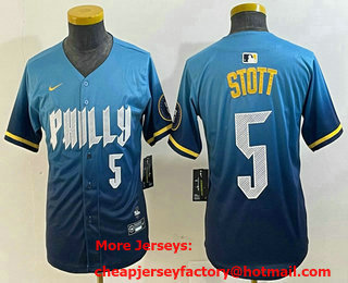 Youth Philadelphia Phillies #5 Bryson Stott Number Blue 2024 City Connect Limited Stitched Jersey