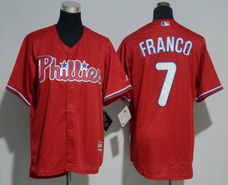 Youth Philadelphia Phillies #7 Maikel Franco Red Stitched MLB Cool Base Jersey