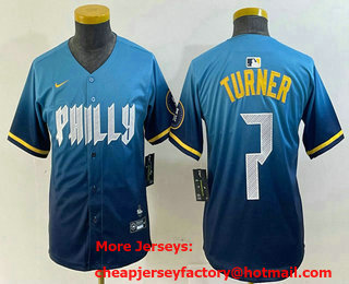 Youth Philadelphia Phillies #7 Trea Turner Blue 2024 City Connect Limited Stitched Jersey