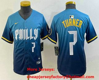 Youth Philadelphia Phillies #7 Trea Turner Number Blue 2024 City Connect Limited Stitched Jersey