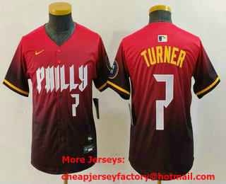 Youth Philadelphia Phillies #7 Trea Turner Number Red 2024 City Connect Limited Jersey
