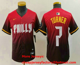 Youth Philadelphia Phillies #7 Trea Turner Red 2024 City Connect Limited Jersey