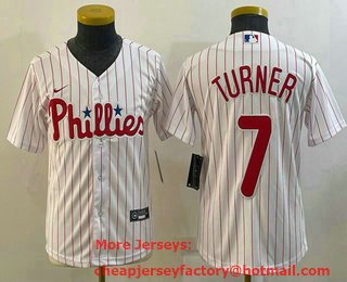 Youth Philadelphia Phillies #7 Trea Turner White Stitched MLB Cool Base Nike Jersey