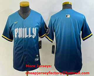 Youth Philadelphia Phillies Blank Blue 2024 City Cool Base Stitched Jersey