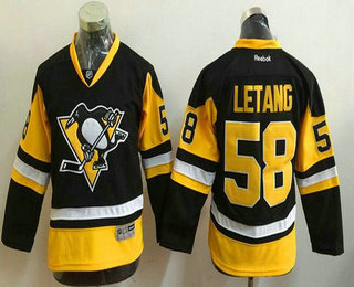 Youth Pittsburgh Penguins #58 Kris Letang Black Third Reebok Hockey Jersey