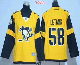 Youth Pittsburgh Penguins #58 Kris Letang Yellow 2017 Stadium Series Stitched NHL Reebok Hockey Jersey