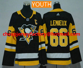 Youth Pittsburgh Penguins #66 Mario Lemieux Black 2017-2018 Hockey Stitched NHL Jersey