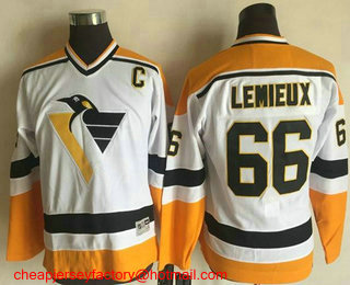Youth Pittsburgh Penguins #66 Mario Lemieux White 1992-93 CCM Throwback Stitched Vintage Hockey Jersey