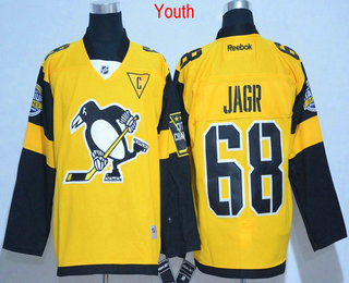 Youth Pittsburgh Penguins #68 Jaromir Jagr Yellow 2017 Stadium Series Stitched NHL Reebok Hockey Jersey
