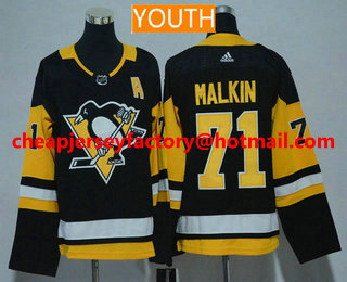 Youth Pittsburgh Penguins #71 Evgeni Malkin Black Home 2017-2018 Hockey Stitched NHL Jersey