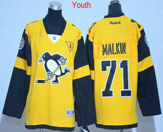Youth Pittsburgh Penguins #71 Evgeni Malkin Yellow 2017 Stadium Series Stitched NHL Reebok Hockey Jersey