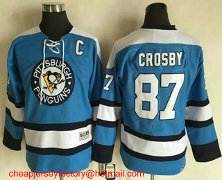 Youth Pittsburgh Penguins #87 Sidney Crosby 1960 Light Blue CCM Throwback Stitched Vintage Hockey Jersey