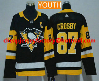 Youth Pittsburgh Penguins #87 Sidney Crosby Black 2017-2018 Hockey Stitched NHL Jersey