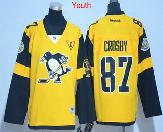 Youth Pittsburgh Penguins #87 Sidney Crosby Yellow 2017 Stadium Series Stitched NHL Reebok Hockey Jersey