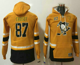 Youth Pittsburgh Penguins #87 Sidney Crosby Yellow 2017 Stadium Series Stitched NHL Old Time Hockey Hoodie